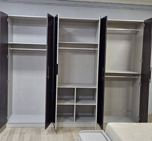 CHAMBRE A COUCHER ARMOIRE 6BATTANTS 6PIECES MARRON GRIS ANKA – Image 2