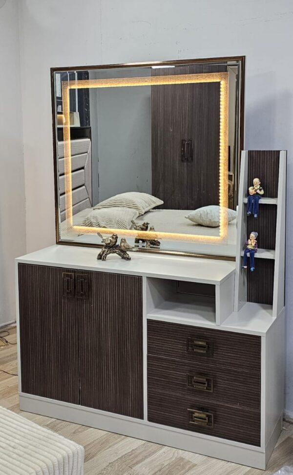 CHAMBRE A COUCHER ARMOIRE 6BATTANTS 6PIECES MARRON GRIS ANKA – Image 4