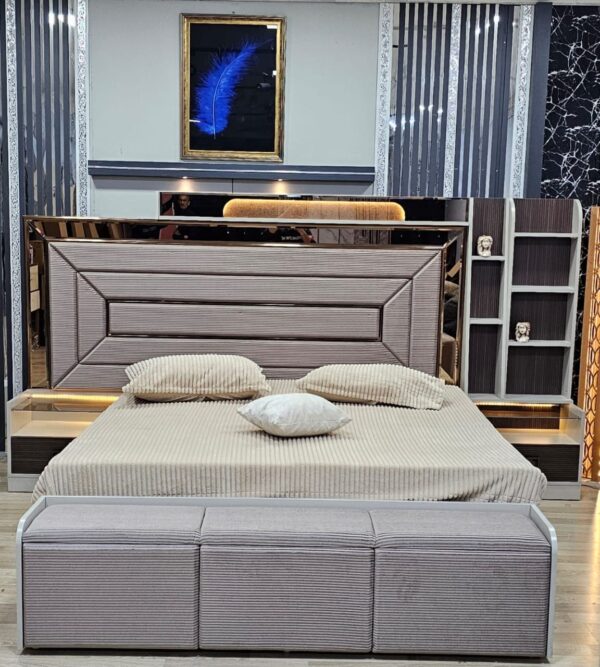 CHAMBRE A COUCHER ARMOIRE 6BATTANTS 6PIECES MARRON GRIS ANKA