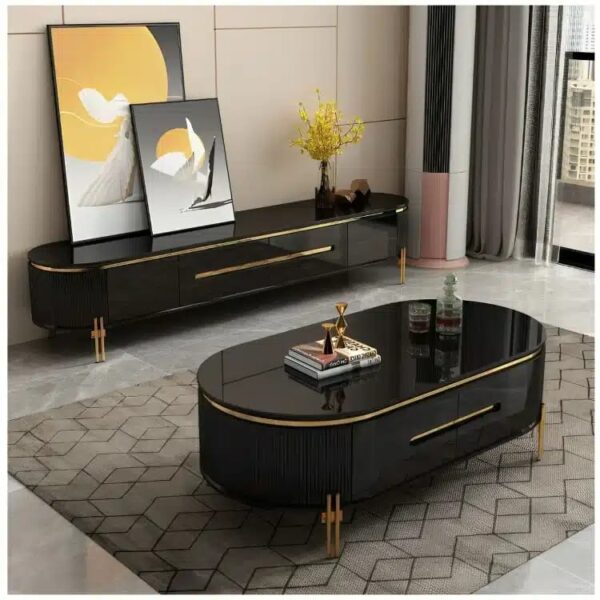 TABLE TELEVISEUR + TABLE BASSE NOIR 6318