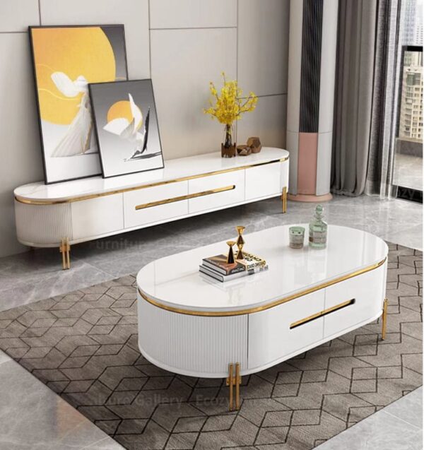 TABLE TELEVISEUR + TABLE BASSE BLANC 6318 – Image 2