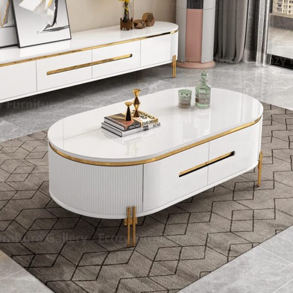 TABLE TELEVISEUR + TABLE BASSE BLANC 6318