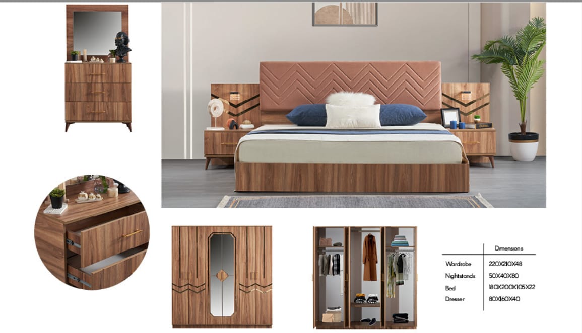 CHAMBRE A COUCHER 6BATTANTS 4PIECES MARRON WOOD