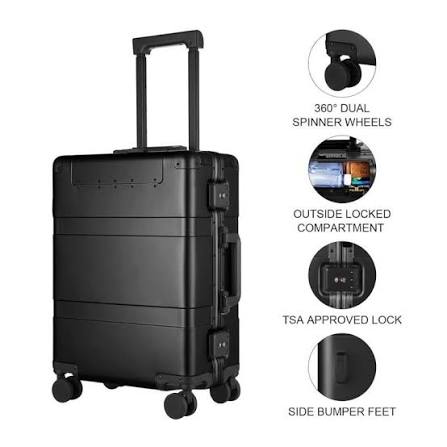 Valise Rigide Luxe - Cadre en Aluminium (Noir/Argent) – Image 2