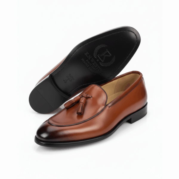 Mocassins Tassel K.N. WESTON en Cuir Patiné Cognac