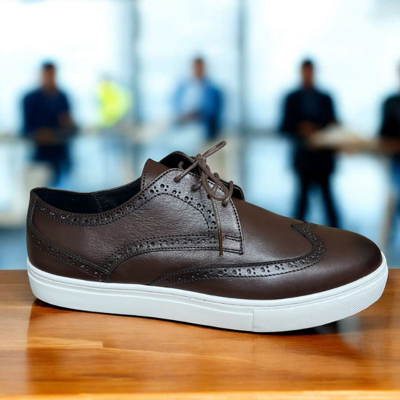 Derby Brogue Urbain en Cuir – Semelle Sneaker Blanche – Image 4