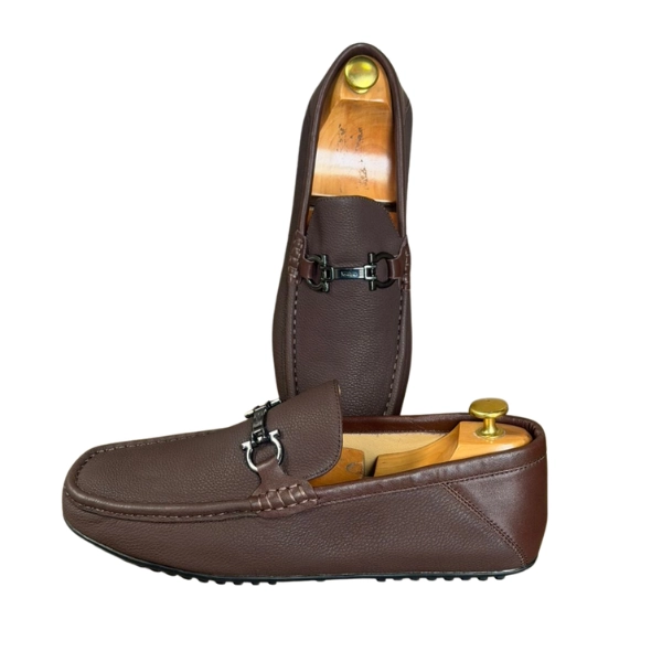Mocassins de Conduite à Mors en Cuir Grainé (Marron et Bleu) – Image 2
