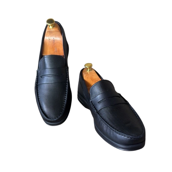 Mocassins "Penny Loafer" en Cuir Texturé Noir – Image 2