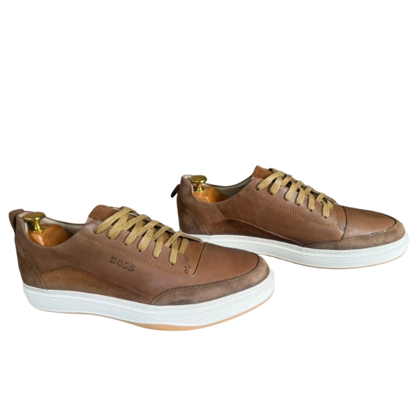 Baskets de Ville BOSS en Cuir et Daim Marron – Image 2