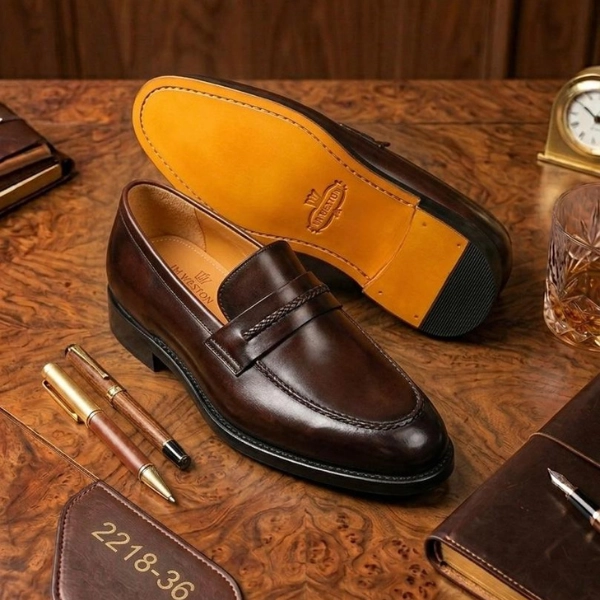 Mocassins Classiques en Cuir Noir avec Bride Tressée – Image 2