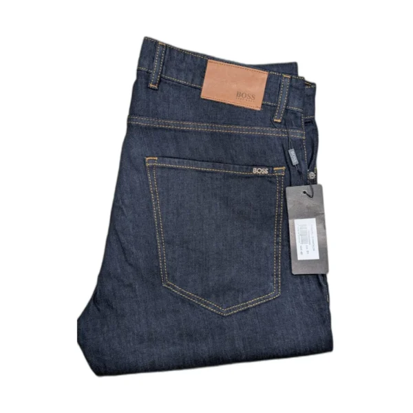 Jean homme BOSS 5 poches surpiqûres dorées – Bleu foncé