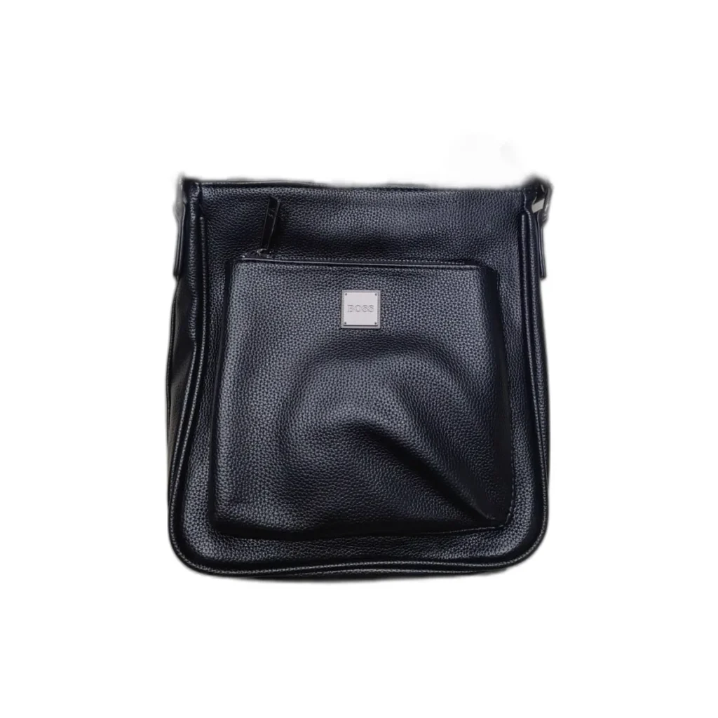 Sacoche bandoulière BOSS aspect cuir grainé poche avant – Noir